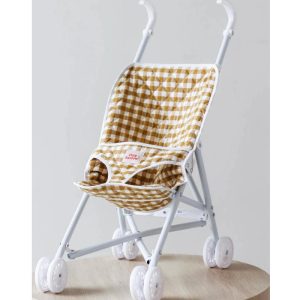 Poussette pliable pour poupée Vichy moutarde, Tiny Harlow