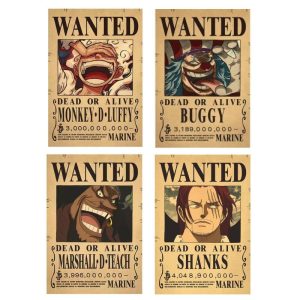Avis de recherche Empereur One Piece Luffy, Shanks, Baggy & Barbe Noire