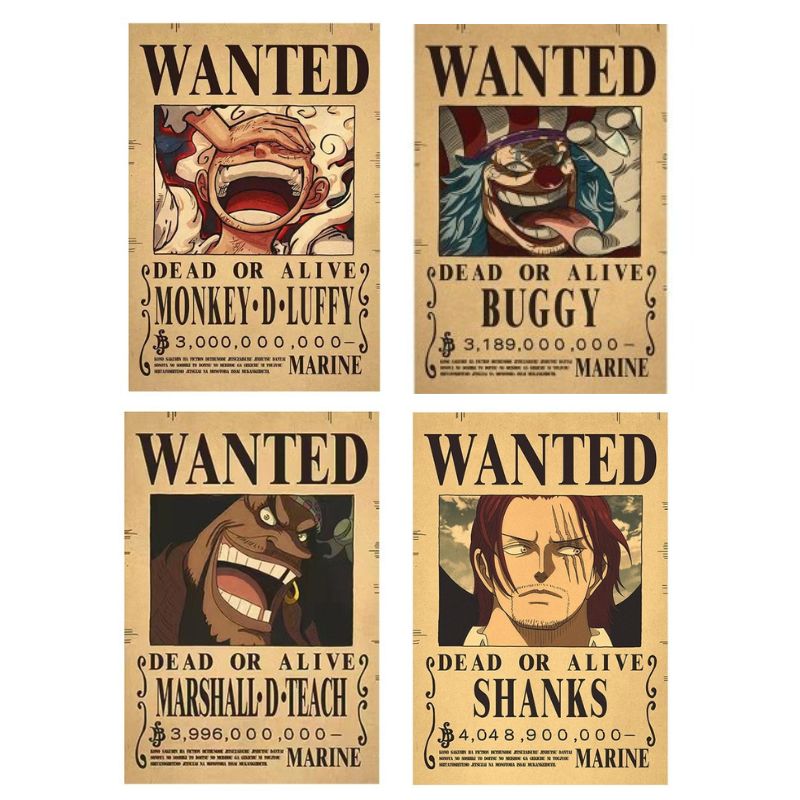 Avis de recherche Empereur One Piece Luffy, Shanks, Baggy & Barbe Noire – Image 2